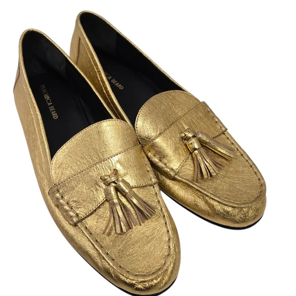 VERONICA BEARD Penny Tassel Loafers Gold Size 10.5 M New